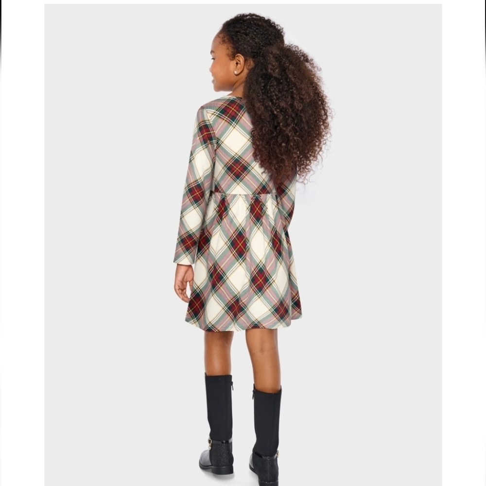 The Children's Place Holiday Plaid Long Sleeve Skater Dress Size XXL - Picture 2 of 11